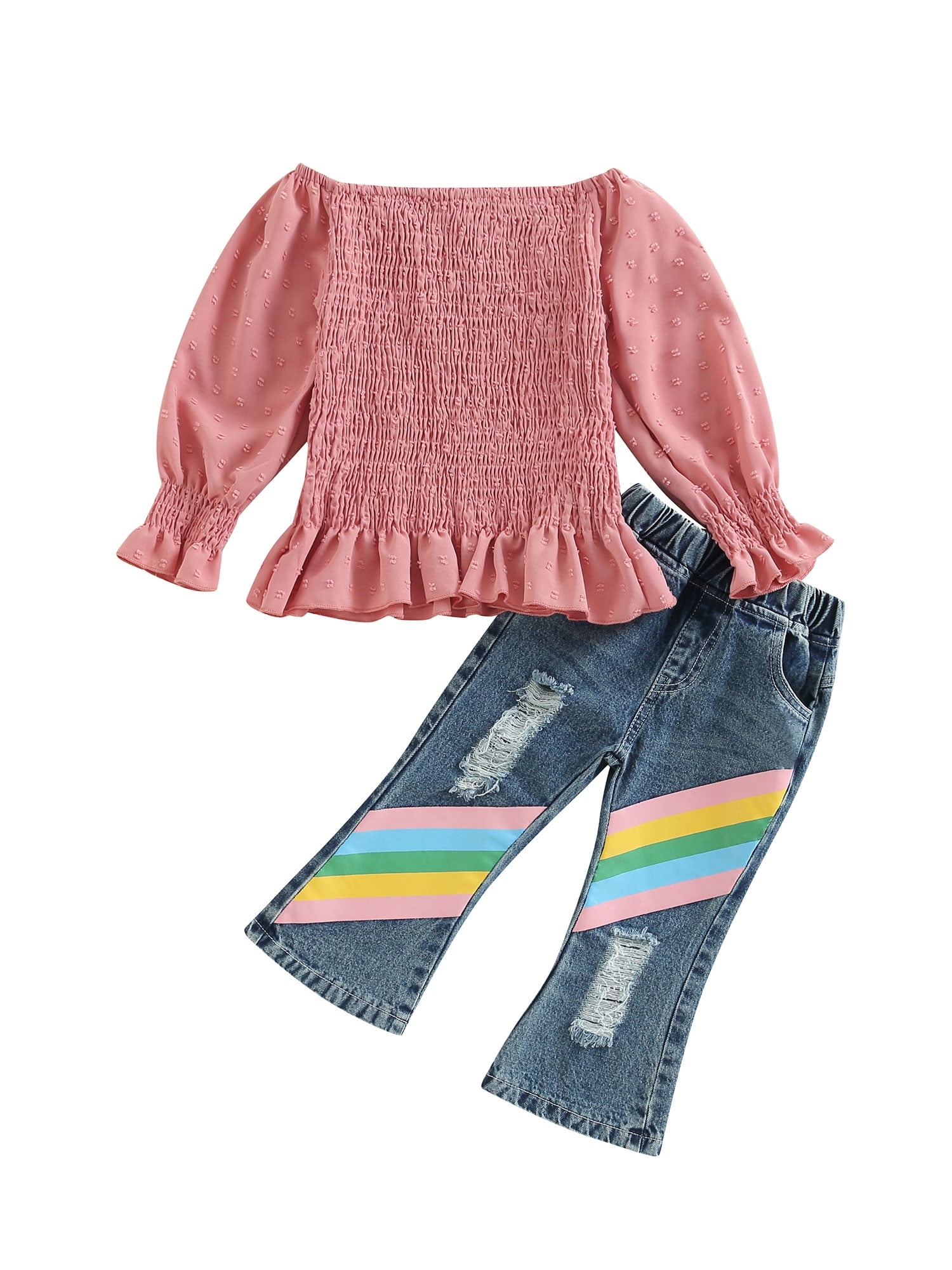 Kids Girls Crop Top & Legging Set Rainbow Fashion  