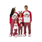 Peyakidsaa Matching Family Pajamas Sets Christmas PJ's Letter Snowman Print Long Sleeve Tee and Plaid Bottom Loungewear