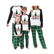 Peyakidsaa Matching Family Pajamas Sets Christmas PJ's Sleepwear Letter Top with Plaid Bottom
