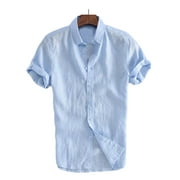 Peyakidsaa Men Linen Short Sleeve Summer Shirts Casual Loose Dress Soft Tops Tee M-3XL