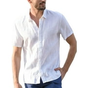 Peyakidsaa Men Linen Short Sleeve Summer Shirts Casual Loose Dress Soft Tops Tee M-3XL
