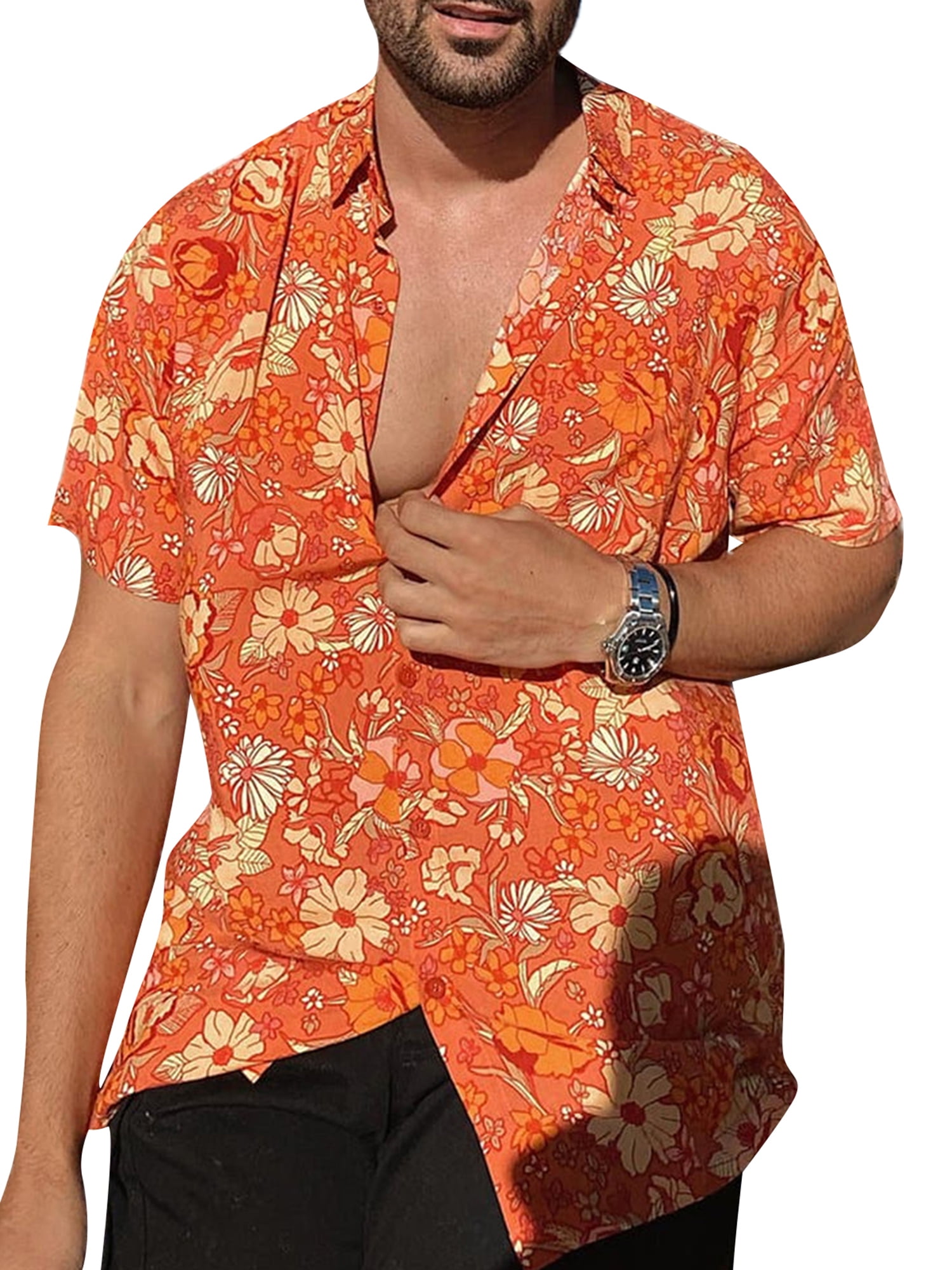 Peyakidsaa Men's Summer Button down Shirts in Leopard/Floral Print with