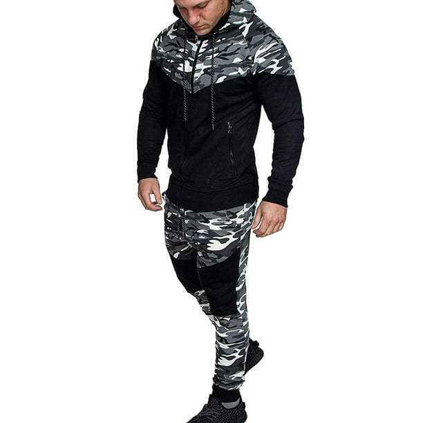 Peyakidsaa Mens Camouflage Two-piece Hoodies Sweatpant Sports Suit ...