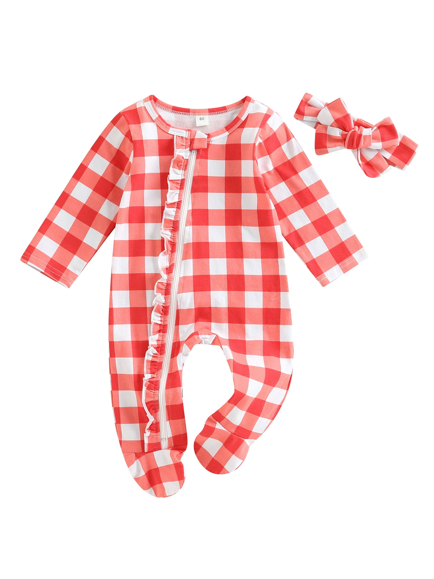 Peyakidsaa Newborn Baby Girl Ruffle Romper Jumpsuit Xmas Long Sleeve Zipper Outfits 06 Months
