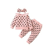 Peyakidsaa Newborn Infant Baby Girl Long Sleeve Heart Sweatshirts Tops Pants Outfits Set