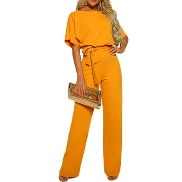 Peyakidsaa Women Casual Jumpsuit High Waist Wide Leg Pants Short Sleeve for Party Club
