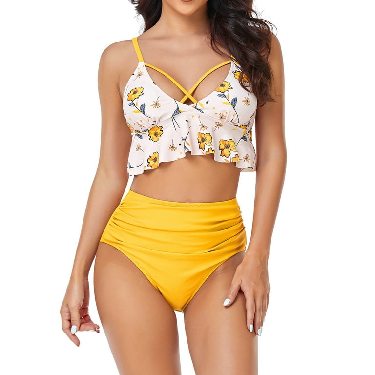 Peyakidsaa Women Swimsuit Bikini Set Bathing Suit Floral Bra and Swimwear  Briefs 2Pcs Summer Beachwear