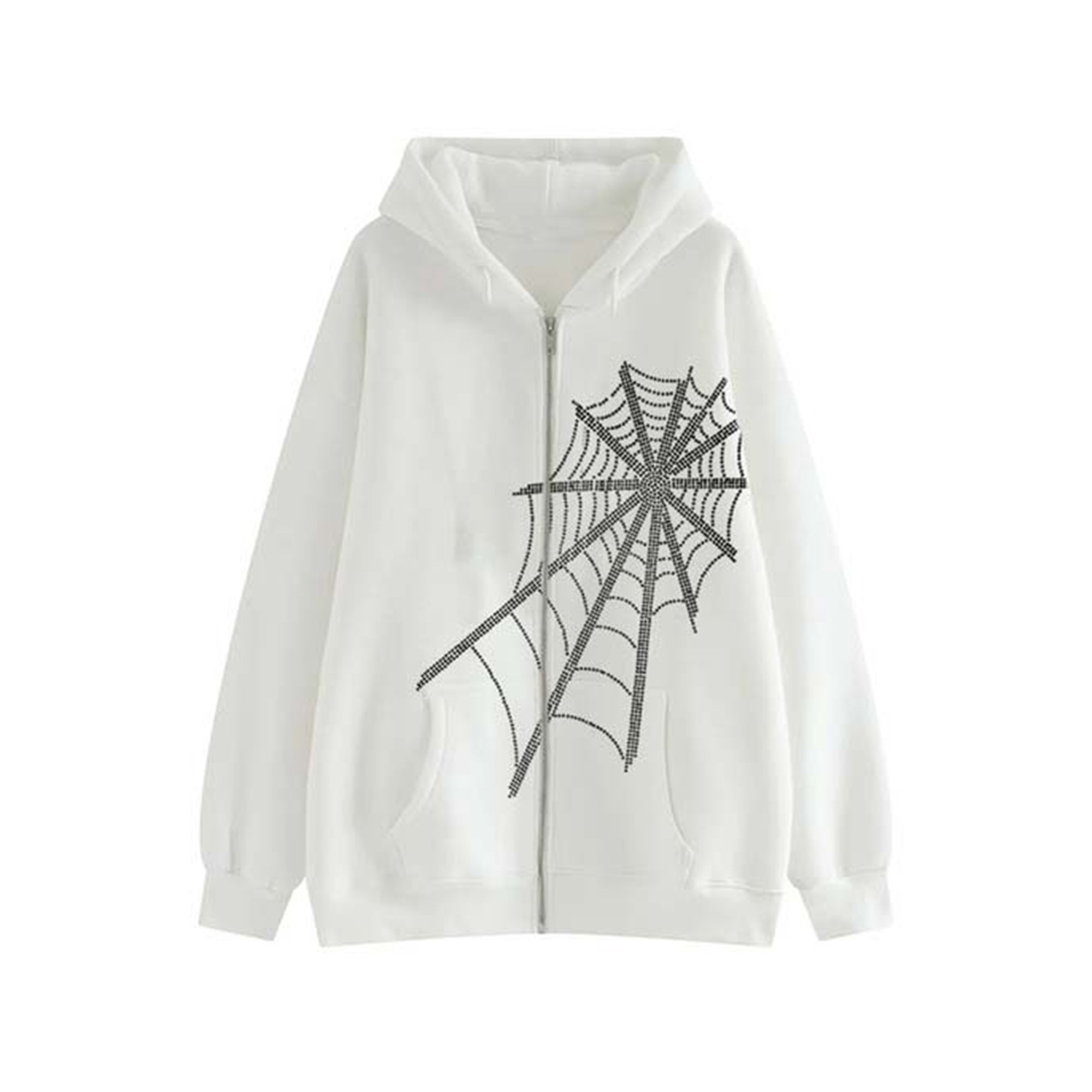 Peyakidsaa Women Zip Up Hoodies Spider Web Rhinestone Hooded Sweatshirt  Pullover Jacket - Walmart.com