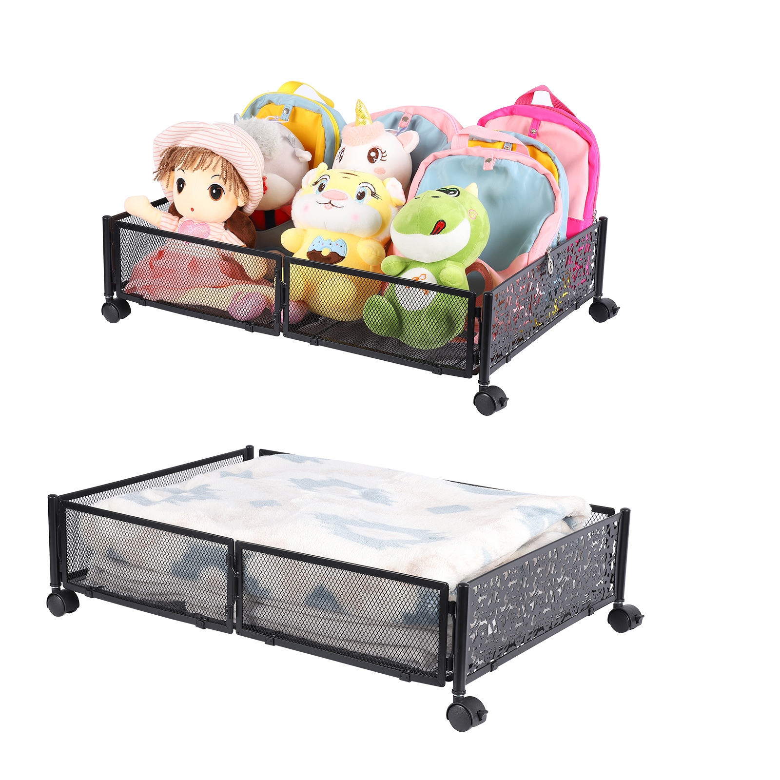 Peyan 2 Pack Under Bed Storage with Wheels, Large Metal Spacesaving