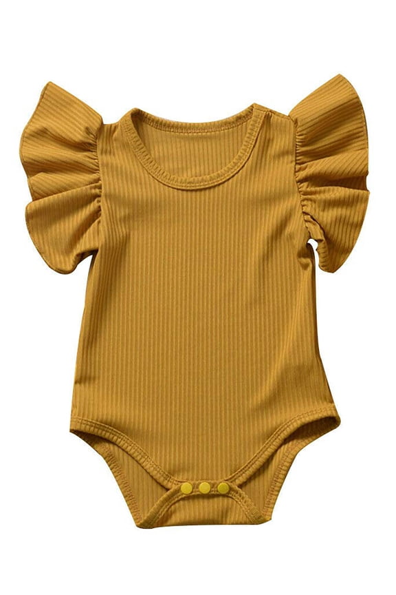 Newborn Infant Baby Girl Solid Ruffle Romper One Piece Bodysuit Summer Outfit 0-18M