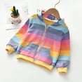 thumbnail image 1 of Peyan Toddler Kid Girl Rainbow Stripes Hooded Jacket Coat Tops Zip Hoodie Outerwear Clothes, 1 of 2