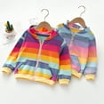 thumbnail image 1 of Peyan Toddler Kid Girl Rainbow Stripes Hooded Jacket Coat Tops Zip Hoodie Outerwear Clothes, 1 of 9