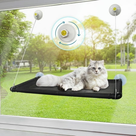 Peyela Cat Window Perch Hammock Bed Window Seat for Large Cats Indoor Sill Perch Mesh Black
