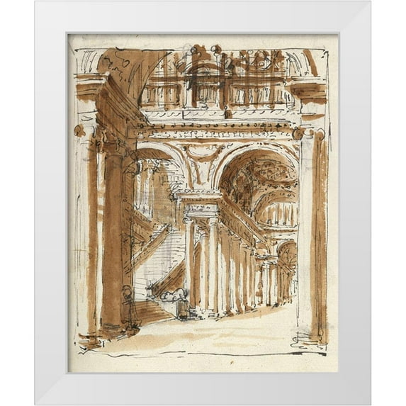 Peyre, Marie-Joseph 12x14 White Modern Wood Framed Museum Art Print Titled - Grand entrance hall, Italy, 1786