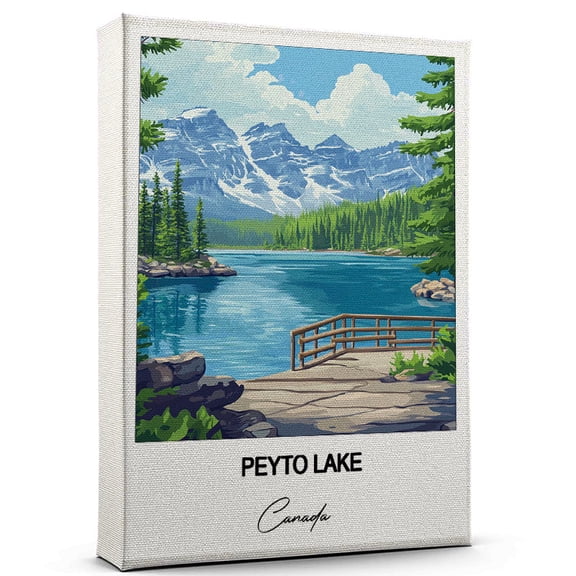 Peyto Lake Travel Scenic Canvas Wall Art -Canada Canvas Nature-Inspired Print for Bedroom, Living Room, or Office Travel Gift