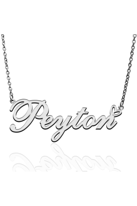 Peyton Custom Name Necklace Customized Personalized Plated Name Necklace for Mother Daughter Friendship Women Valentine's Day Christmas Birthday New Year Silver