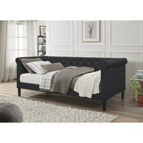 Home Design Peyton Twin Daybed with Button-Tufted Upholstery, Rolled Arms, Stylish and Comfortable Seating or Sleeping, Modern Versatile Design, Gray