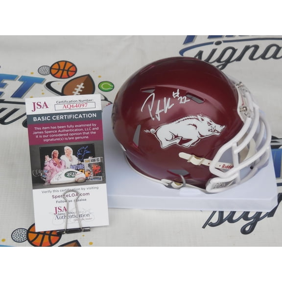 Peyton Hillis signed autographed Arkansas Razorbacks UA mini helmet JSA COA