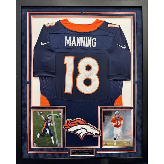 Peyton Manning Autographed Hand Signed Custom Framed Denver Broncos Nike Jersey - JSA COA
