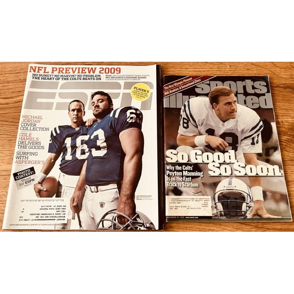 Peyton Manning Indianapolis Colts 1999 Sports Illustrated AND 2009 ESPN Magazine