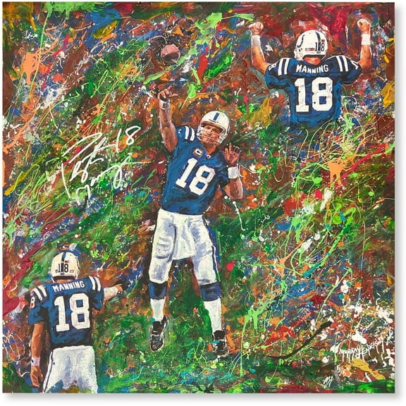 Peyton Manning Indianapolis Colts Autographed Stretched 28" x 28" Embellished Canvas Giclee Print - Art by Murray Henderson - #5 of Limited Edition 5 - Fanatics Authentic Certified