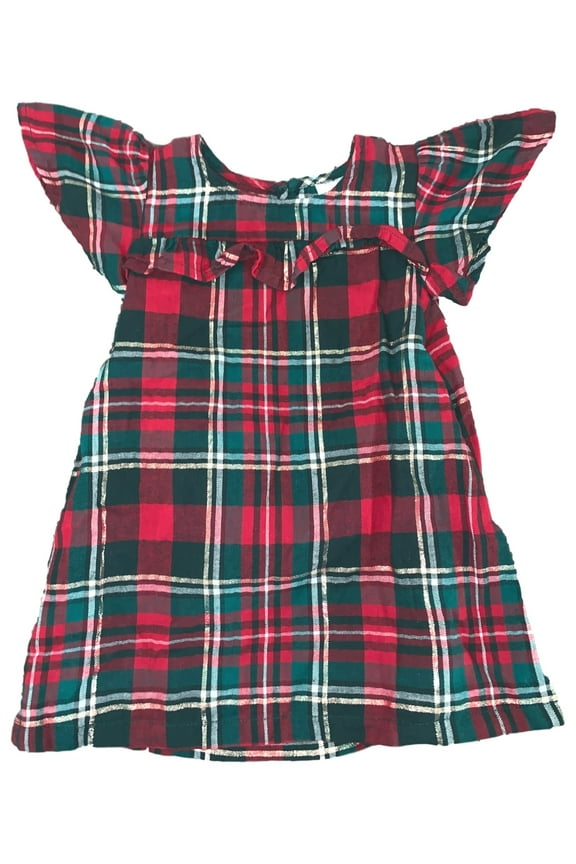 Infant & Toddler Girls Red Green Gold Plaid Holiday Dress 12-18M
