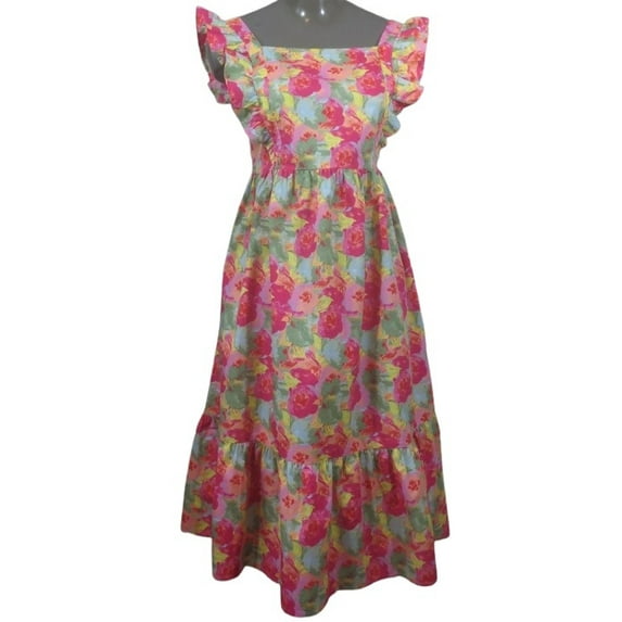 Peyton & Parker Women's Ruffled Sleeve Floral Maxi Dress Pink Floral