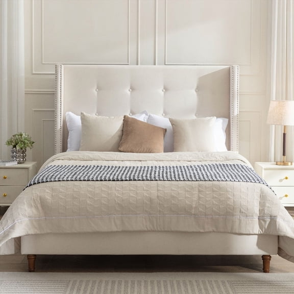 Peyton Upholstered King Bed - 54" Headboard - Traditional Tufting - Nailhead Trim - Easy Setup