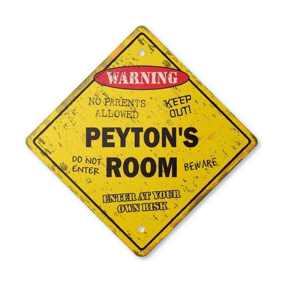 Peyton's Room Sign Vintage Crossing Zone Xing | Indoor/Outdoor Plastic | 12" Tall rustic kids bedroom decor door children's name boy girl