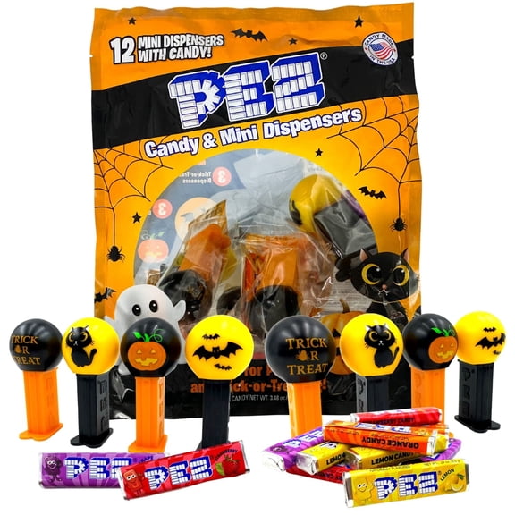Pez Candy Mini Halloween Candy Dispensers Trick Or Treat Favors, Bag Of 12, Orange, 0.32 Ounce (Pack Of 1)