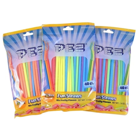 Pez Candy Powder Filled Fun Straws, 1.4 Ounces, Pack of 3