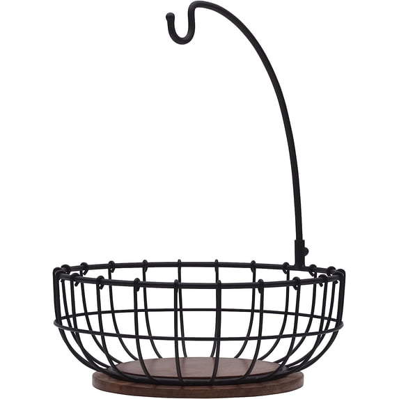 Pfaltzgraff Anvil Metal Wire Cage Fruit Storage Basket with Banana Hook, Black
