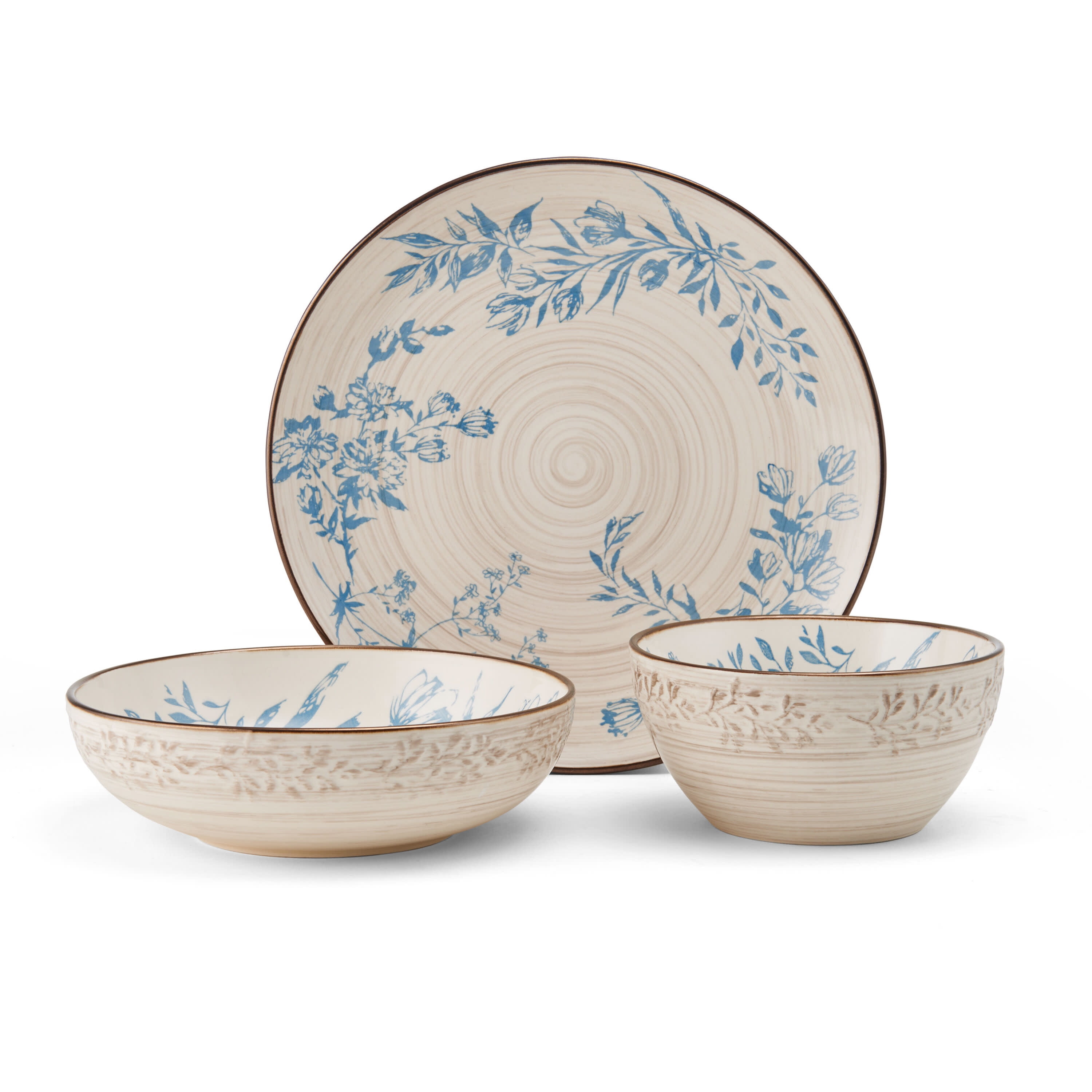 Bella Blue Floral Ceramic 12-Piece Dinnerware Set, Service for 4