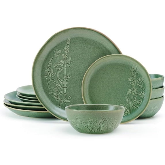 Pfaltzgraff Carrie 12 Piece Stoneware Dinnerware Set Green