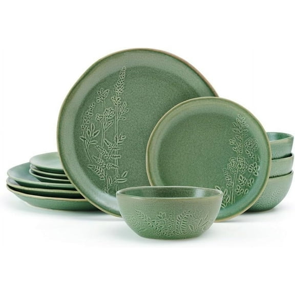 Pfaltzgraff Carrie 12 Piece Stoneware Dinnerware Set Green
