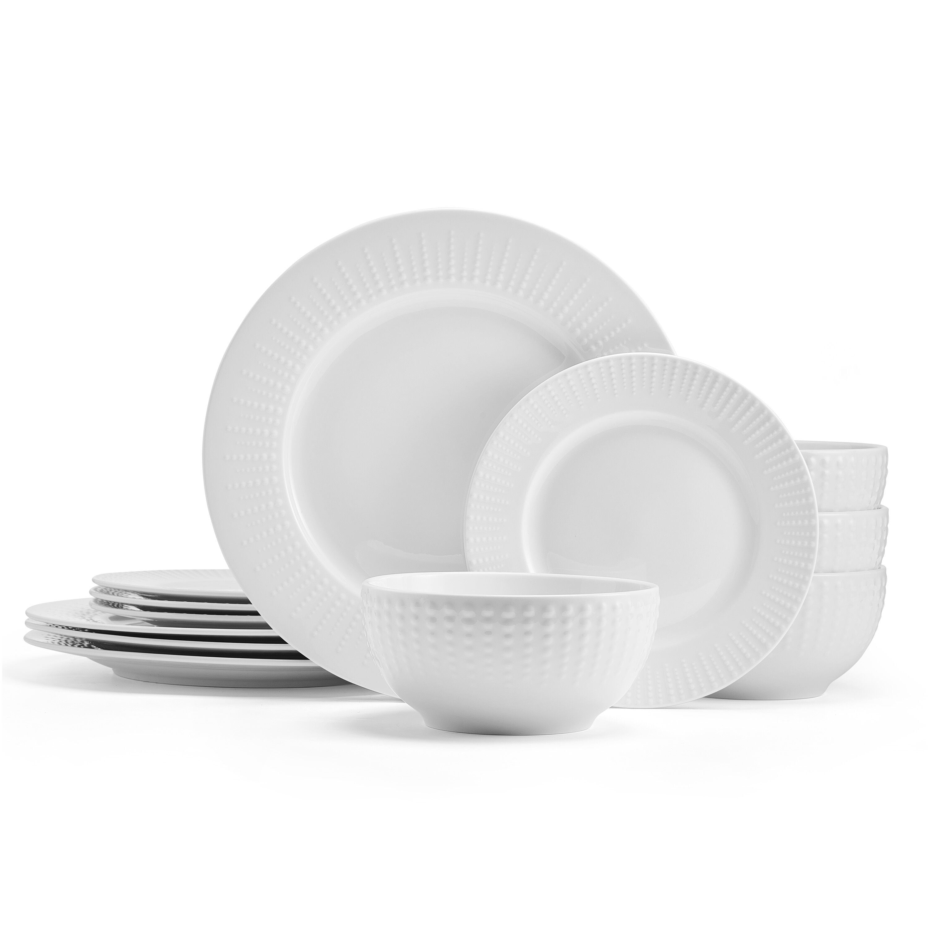 Pfaltzgraff Cassie 12-Piece Dinnerware Set Embossed Porcelain in White