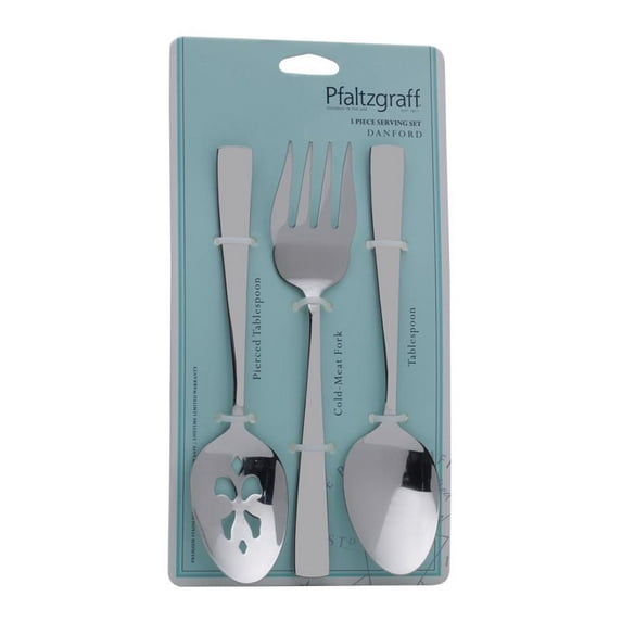 Pfaltzgraff Stainless Steel Serving Set - Silver - 3 Piece Fork and Spoon Set