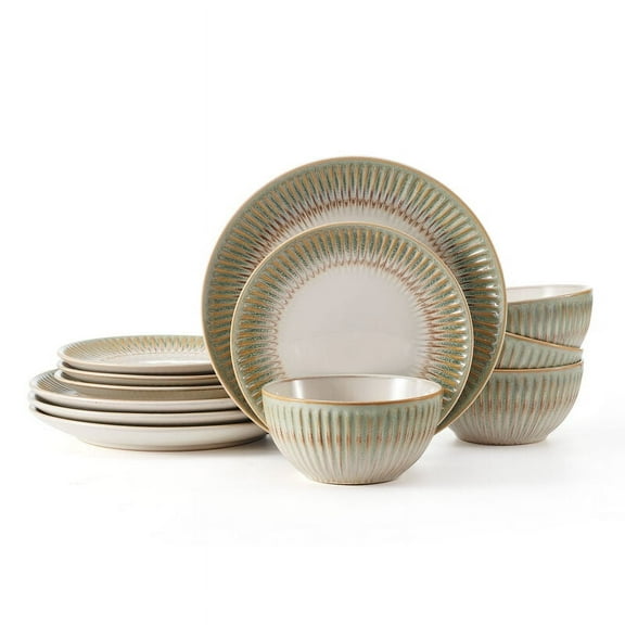 Pfaltzgraff Hensley 12 Piece Stoneware Dinnerware Set Green