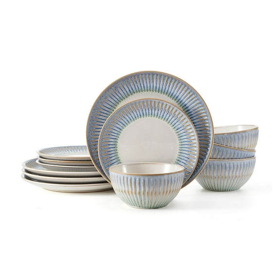 Pfaltzgraff Hensley 12 Piece Stoneware Dinnnerware Set Blue