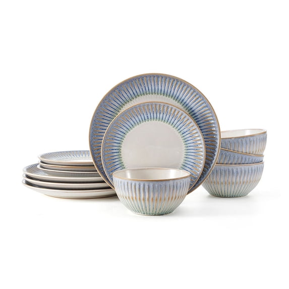 Pfaltzgraff Hensley 12 Piece Stoneware Dinnnerware Set Blue