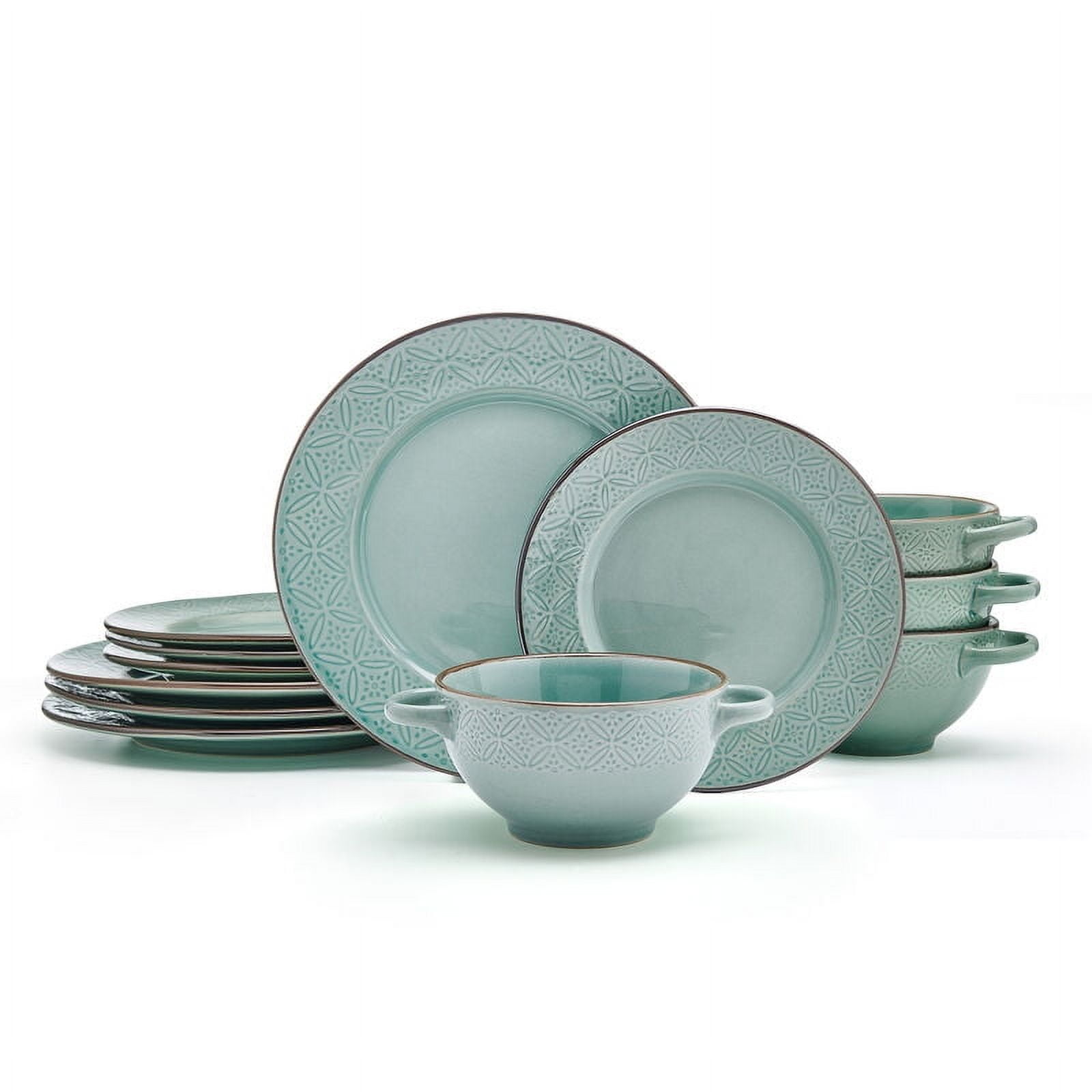 Pfaltzgraff Kori 12 Piece Stornware Dinnerware Set Sage