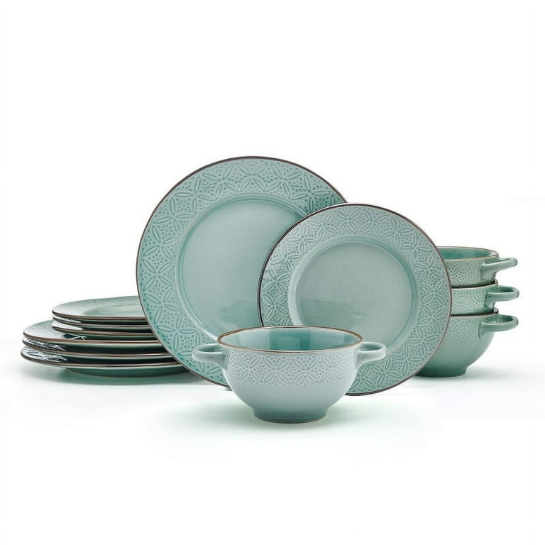 Pfaltzgraff Kori 12 Piece Stornware Dinnerware Set Sage - Walmart.com