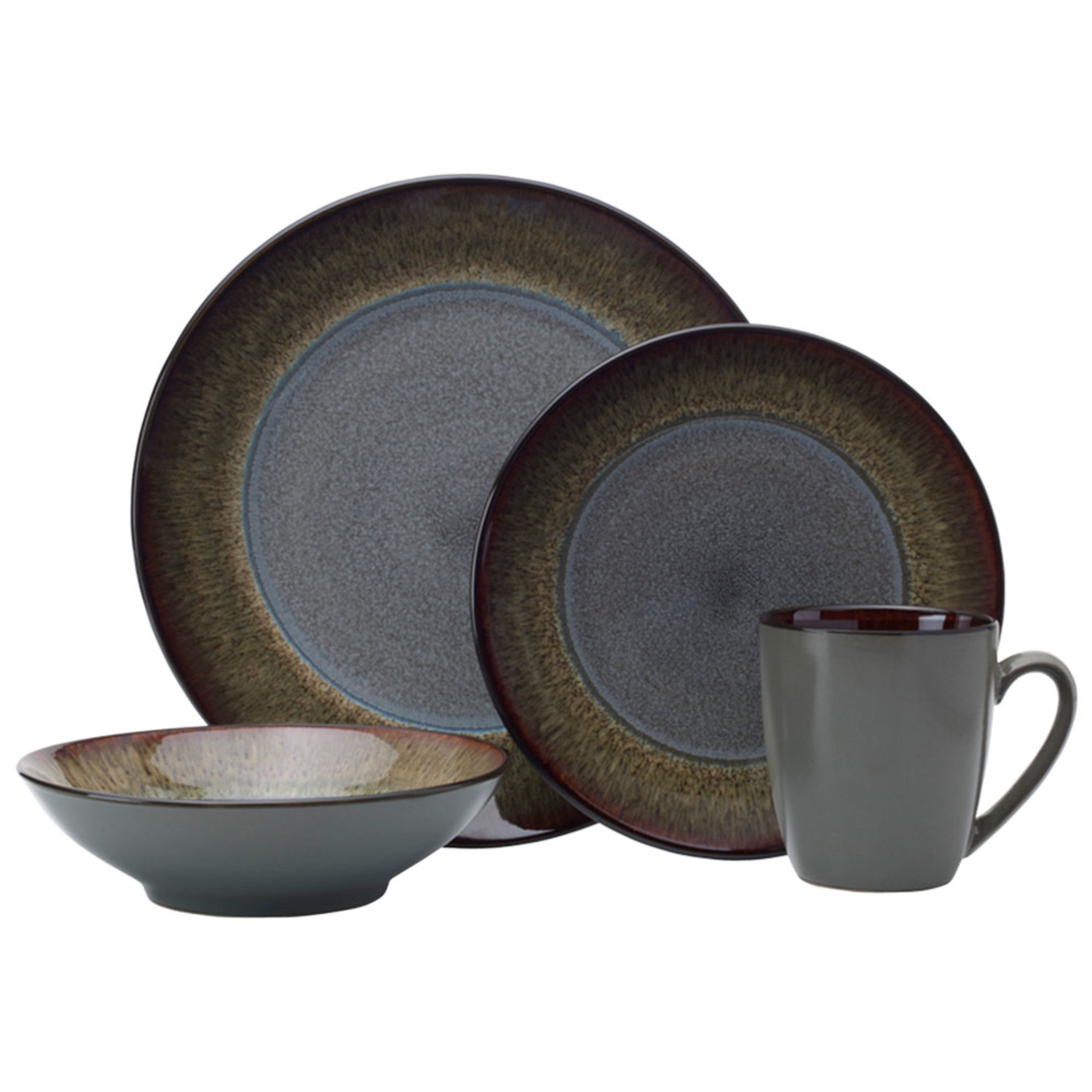 Gray Porcelain 16-Piece Dinnerware Set with Aged Finish