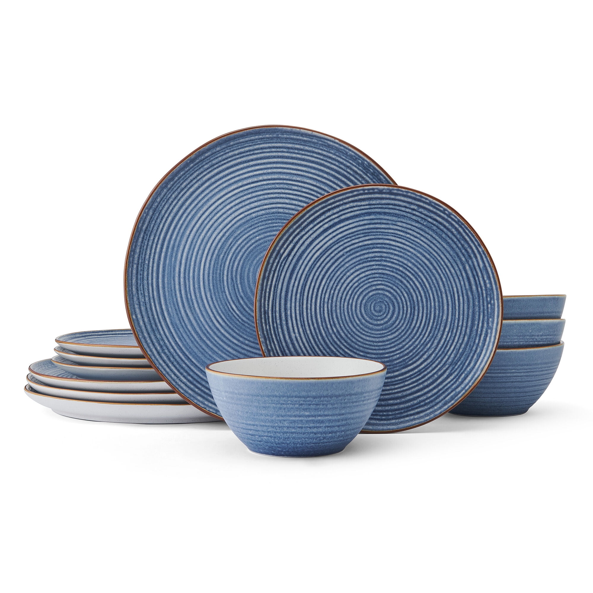 Rowan Blue Ceramic 12-Piece Dinnerware Set, Service for 4