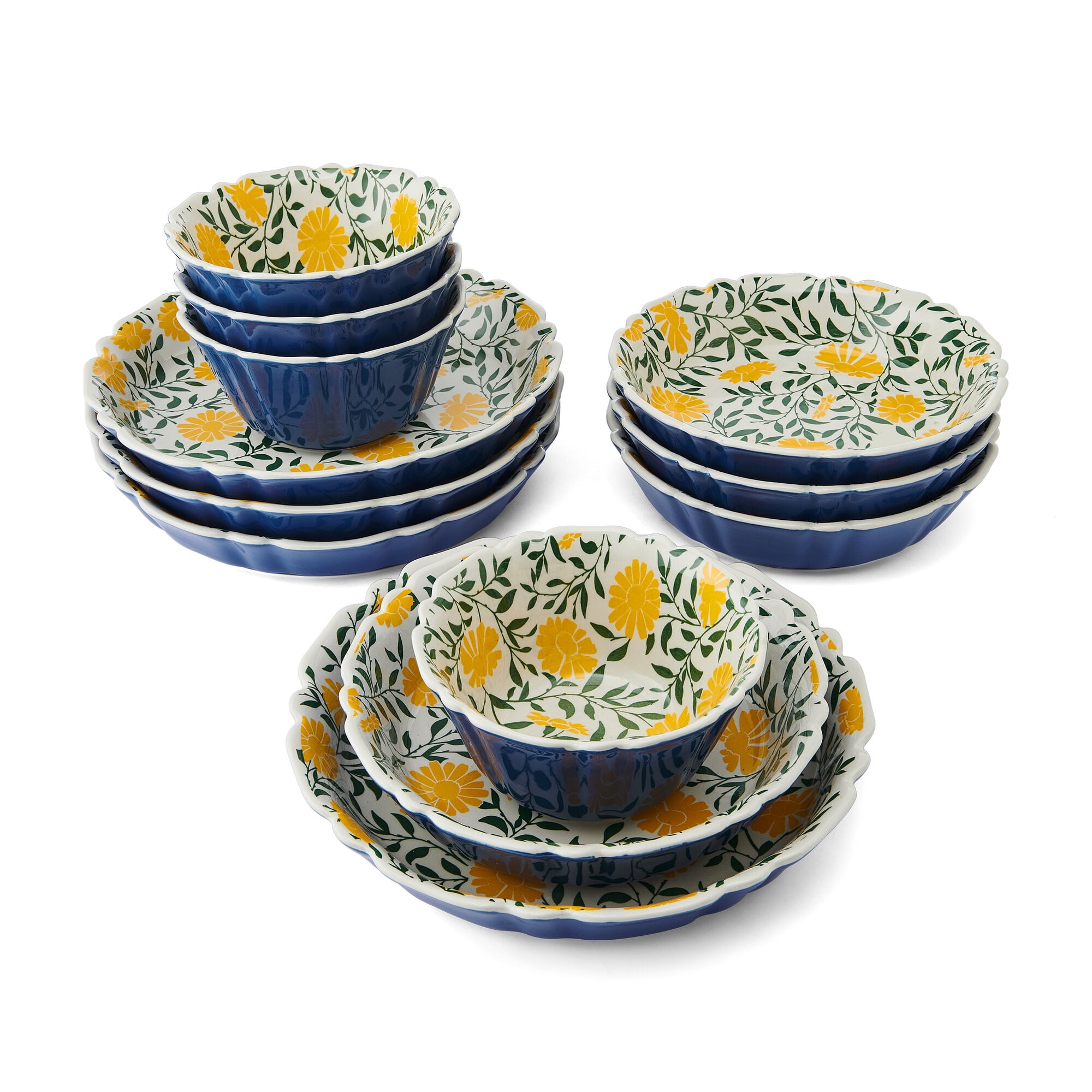 Tranquil Elegance Multi-Color Ceramic Floral Dinnerware Set, Service for 4