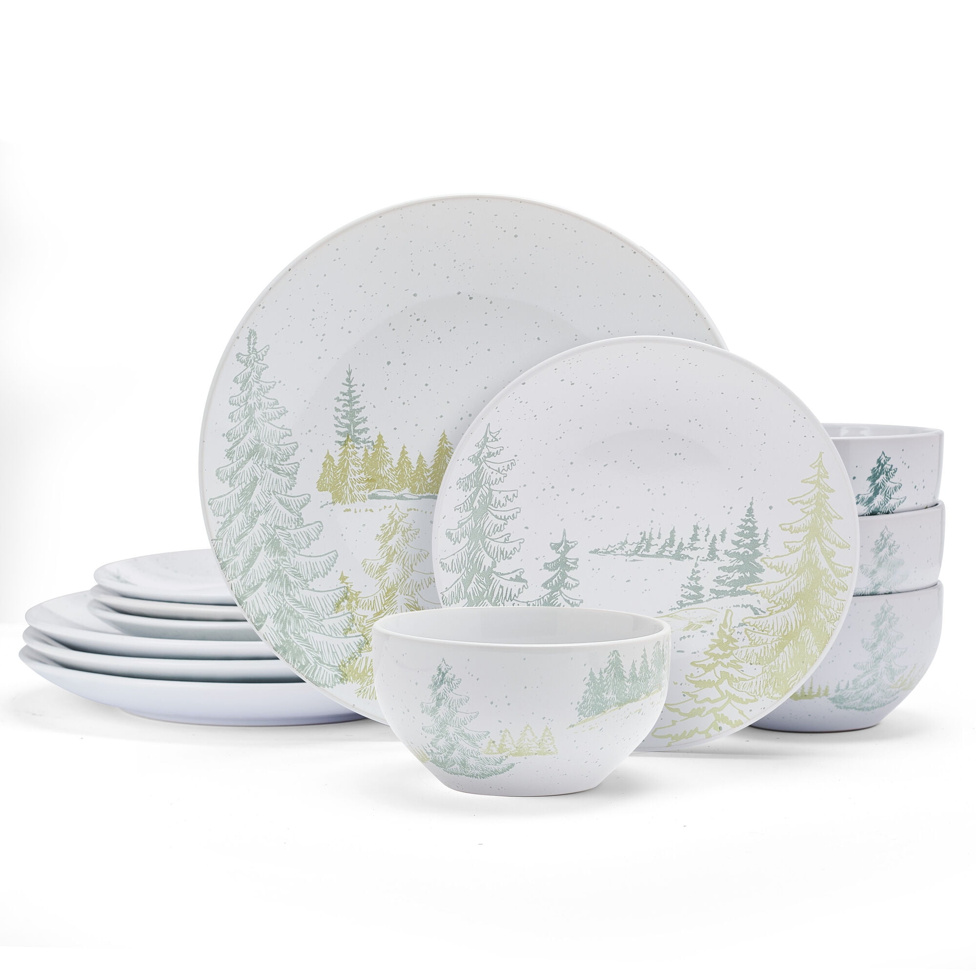 Tranquil Trails White Ceramic 12-Piece Dinnerware Set, Service for 4
