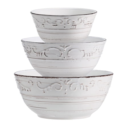 Pfaltzgraff Trellis Stoneware Serving Bowls Set of 3 White