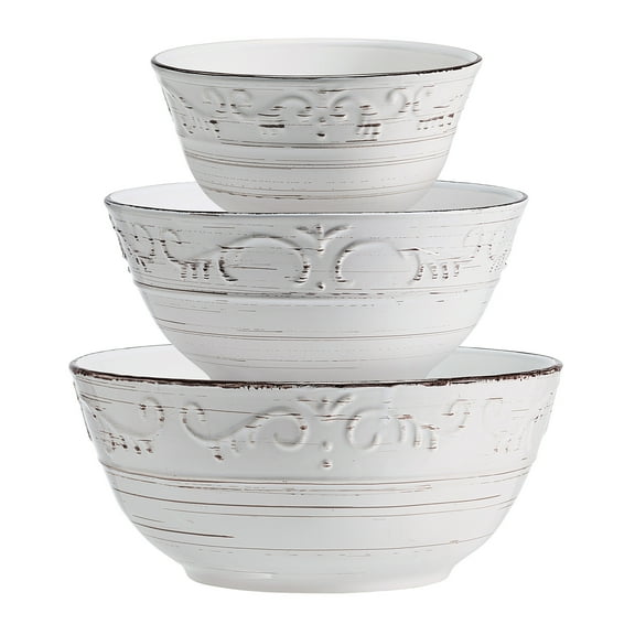 Pfaltzgraff Trellis Stoneware Serving Bowls Set of 3 White