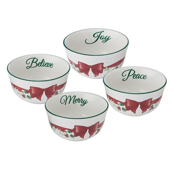 Pfaltzgraff Winterberry 4.5 in Stoneware Red Ribbon Tabelware Bowl (set of 4)
