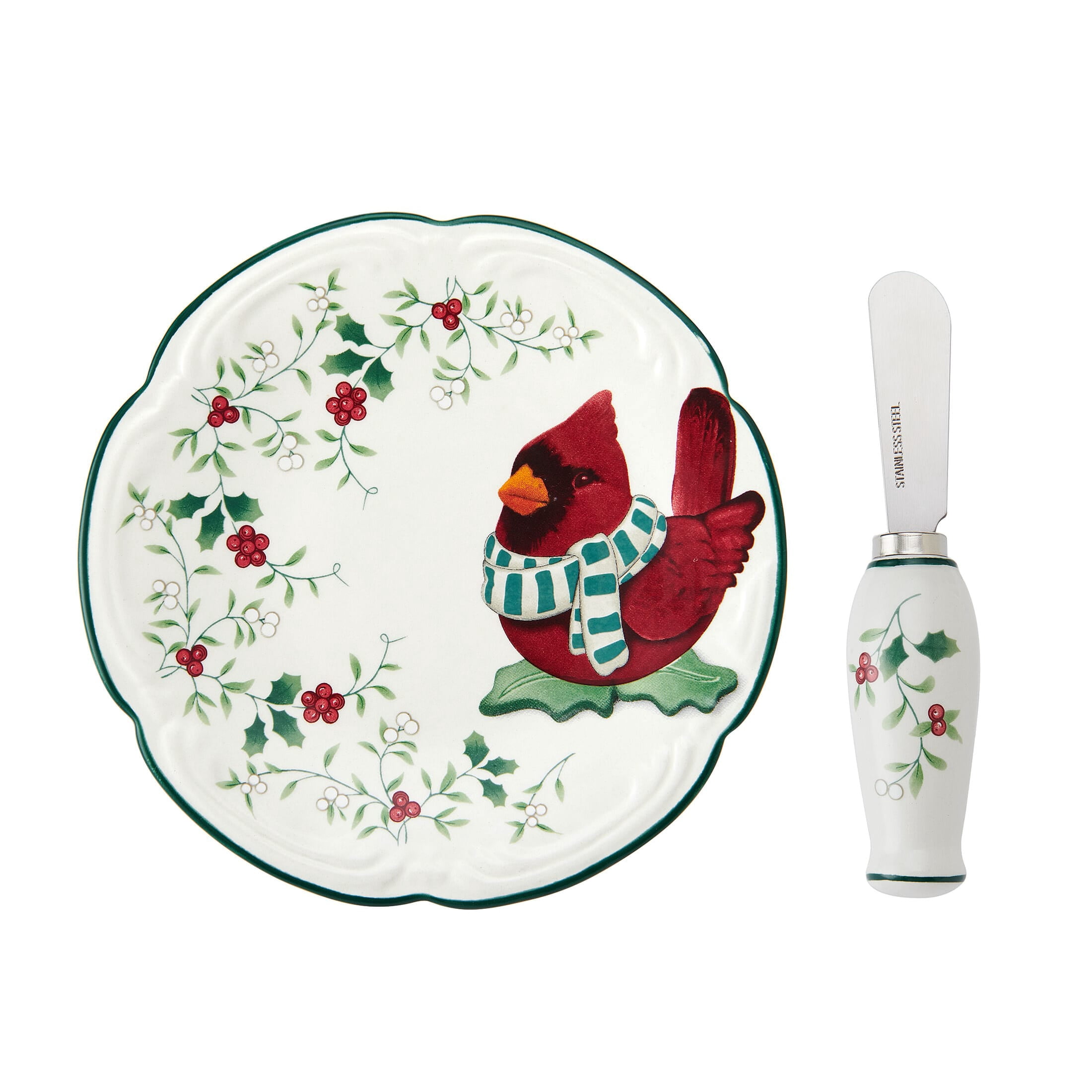 Pfaltzgraff Winterberry 6 in Dolomite Appetizer Plate with Spreader Cardinal Dolomite